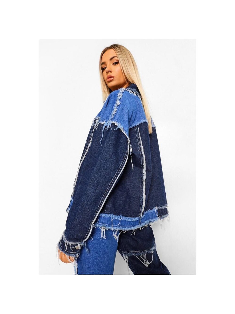 NWT Boohoo NWT  Boho/Western patchwork denim jacket size 6 Casual Long Sleeve - Picture 2 of 13